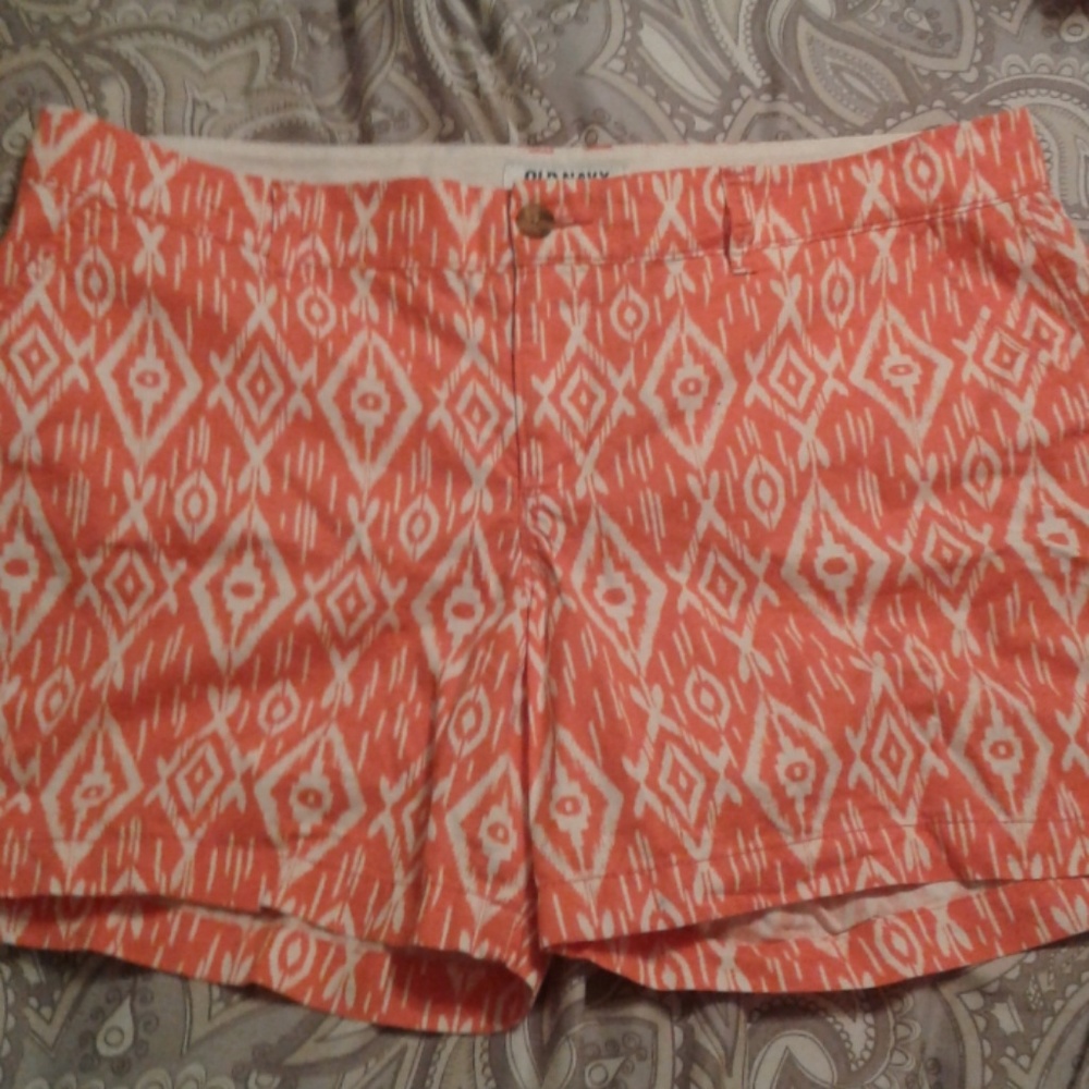 Orange and white tribal shorts